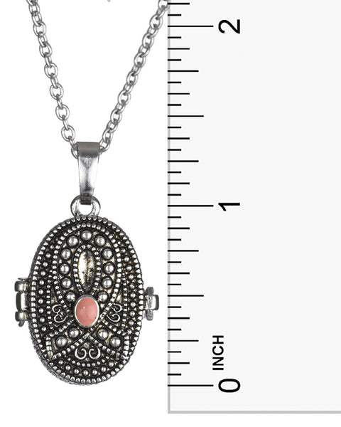 Pink Ribbon with Prayer Scroll inside Locket 18" Textured Necklace with 2.5" Extender - Jewelry Nexus
