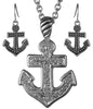 Anchor Pendant Necklace Nautical Theme with Rhinestones Set with Earrings by Jewelry Nexus