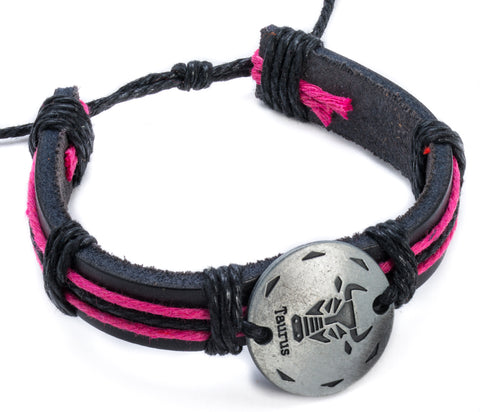 Zodiac Leather Bracelet with Colored Stripe by Jewelry Nexus