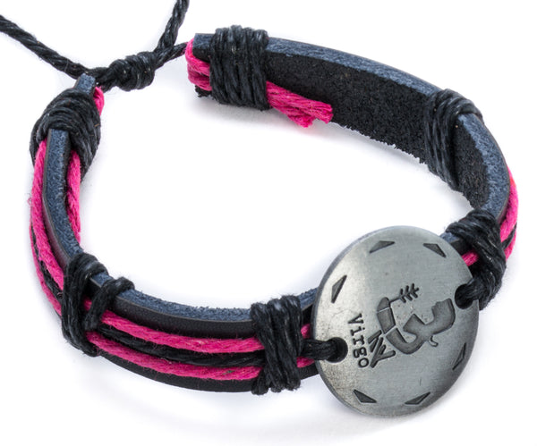 Zodiac Leather Bracelet with Colored Stripe by Jewelry Nexus