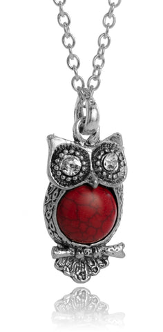 Owl Pendant Necklace with Crystal Eyes by Jewelry Nexus