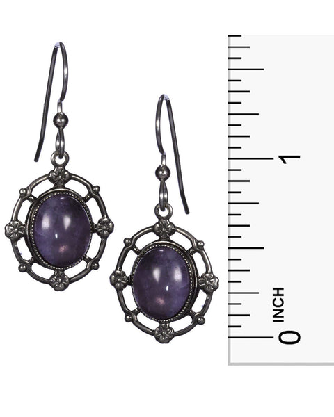 Amethyst Oval Antique Filigree Beaded Dangle Earring over Surgical Steel Earwire by Silver Forest