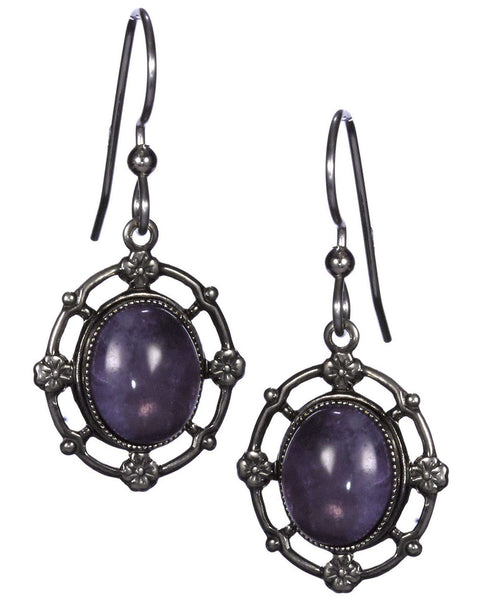 Amethyst Oval Antique Filigree Beaded Dangle Earring over Surgical Steel Earwire by Silver Forest