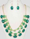 Cluster Multi-layer Gold-tone Bib 3 Layered Necklace Set & Matching Earrings by Jewelry Nexus