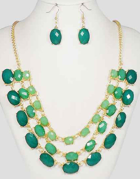 Cluster Multi-layer Gold-tone Bib 3 Layered Necklace Set & Matching Earrings by Jewelry Nexus
