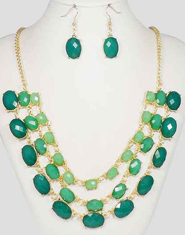 Cluster Multi-layer Gold-tone Bib 3 Layered Necklace Set & Matching Earrings by Jewelry Nexus