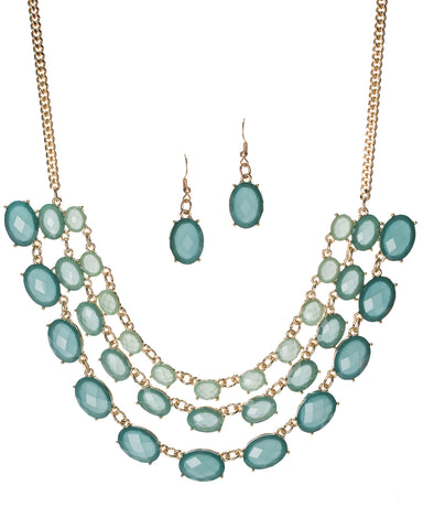 Cluster Multi-layer Gold-tone Bib 3 Layered Necklace Set & Matching Earrings by Jewelry Nexus