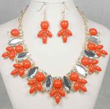 Cluster Mirror Petal Bubble Leaf Shaped Necklace Set & Matching Earrings by Jewelry Nexus
