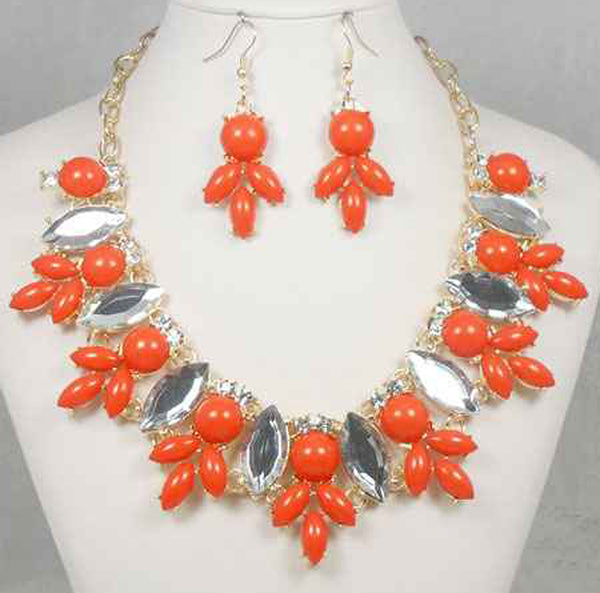 Cluster Mirror Petal Bubble Leaf Shaped Necklace Set & Matching Earrings by Jewelry Nexus