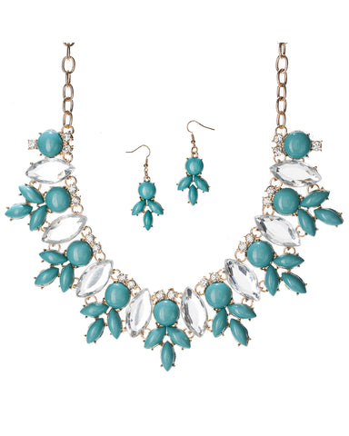 Cluster Mirror Petal Bubble Leaf Shaped Necklace Set & Matching Earrings by Jewelry Nexus
