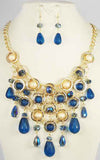Cluster Tear Drop Glitter Ball Chunky Bib on Curb Necklace Set & Matching Earrings by Jewelry Nexus