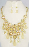 Cluster Tear Drop Glitter Ball Chunky Bib on Curb Necklace Set & Matching Earrings by Jewelry Nexus