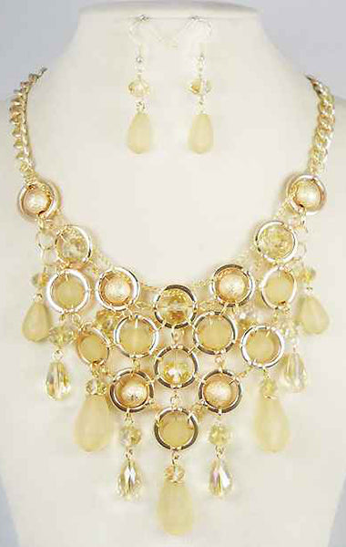 Cluster Tear Drop Glitter Ball Chunky Bib on Curb Necklace Set & Matching Earrings by Jewelry Nexus