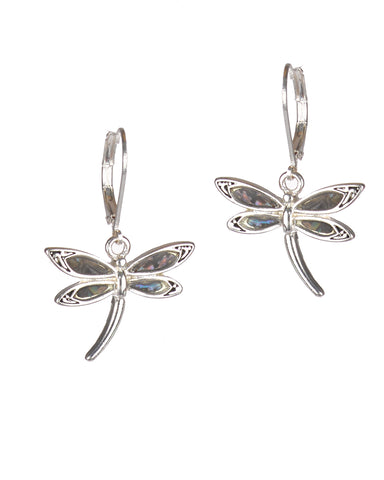 Green Abalone Dragonfly with Filigree Pattern in a Silver-tone Popcorn Chain & Earrings