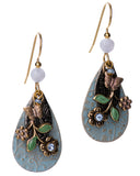 Hammered Blue Filigree Flower & Petals on Branch Textured Layered Earrings by Silver Forest