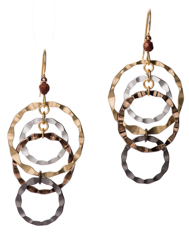 Hammered Disc Gold-tone Silver-tone Bronze-tone Peweter-tone Layered Disc Earrings by Silver Forest