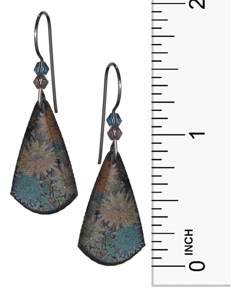 Shoshannah Tear Drop Painted Sparkly Flower Design Dangle Earrings