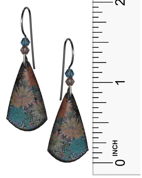 Shoshannah Tear Drop Painted Sparkly Flower Design Dangle Earrings