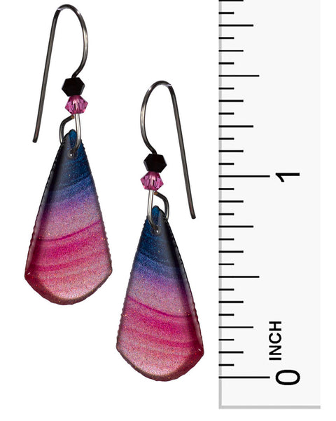 Shoshannah Tear Drop Painted Sparkly Swirl Line Design Dangle Earrings