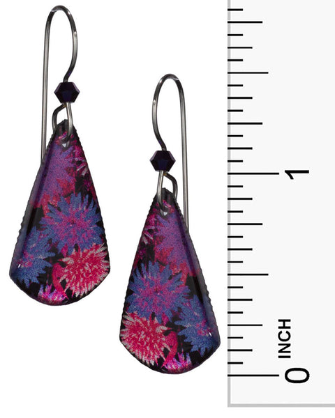 Shoshannah Tear Drop Painted Sparkly Flower Design Dangle Earrings