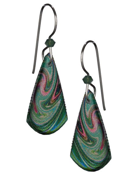 Shoshannah Tear Drop Painted Sparkly Swirl Line Design Dangle Earrings