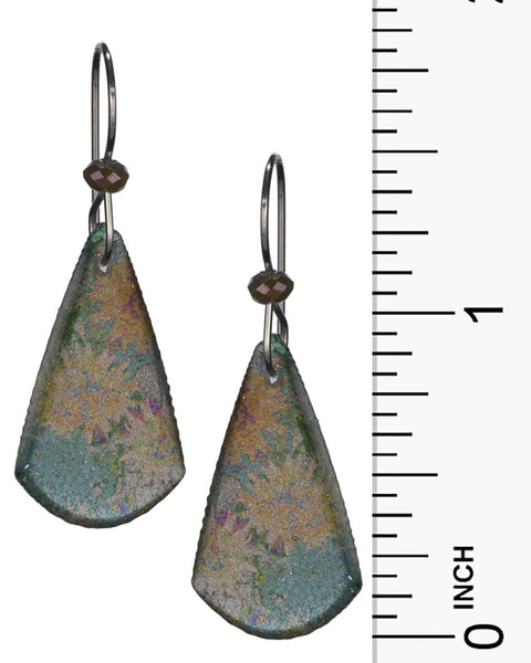 Shoshannah Tear Drop Painted Sparkly Flower Design Dangle Earrings