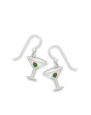 Green Martini Glass with Olive Earrings, Handmade in USA by Sienna Sky si1038