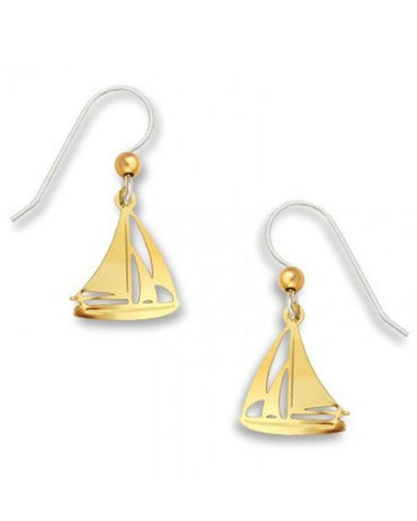 Sailboat Nautical Earrings Gold Tone Plate, Handmade in the USA by Sienna Sky 1125