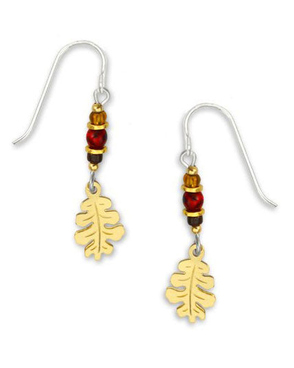 Oak Autumn Leaf Earrings 5 Bead Stick Gold Tone Plated, Handmade in the USA by Sienna Sky 1205