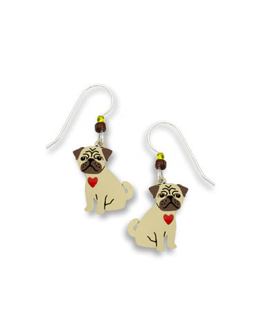 Pug Puppy "Pugsly" with Red Heart Earrings, Handmade in USA by Sienna Sky si1275