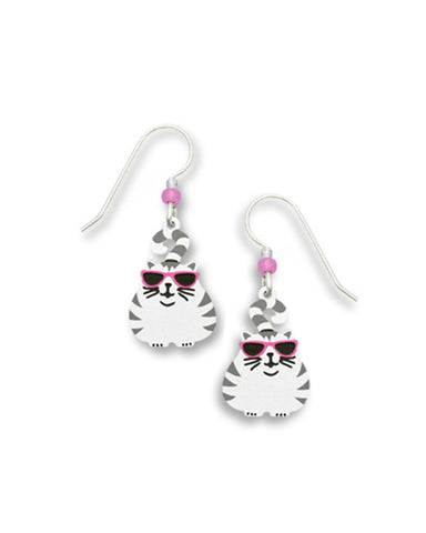 Fat cat with Stripes & Glasses Earrings Made in USA by Sienna Sky si1310