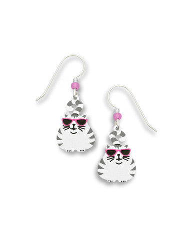 Fat cat with Stripes & Glasses Earrings, Handmade in USA by Sienna Sky si1310