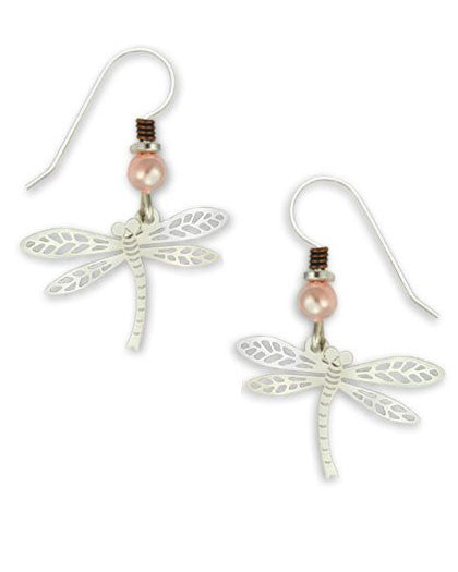 Dragonfly Earrings Filigree with Pearl Bead, Handmade in the USA by Sienna Sky 1369