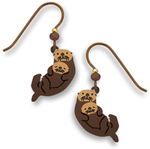 Brown Sea Otter with Cub Earrings Made in the USA by Sienna Sky 1399