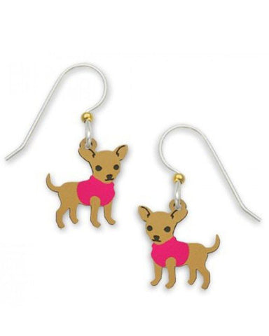 Chihuahua Dog with a Pink Sweater Dangle Earrings Handmade in USA by Sienna Sky 1402