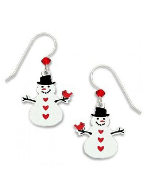 Snowman Christmas Earrings with Cardinal Holiday, Handmade in the USA by Sienna Sky 1411