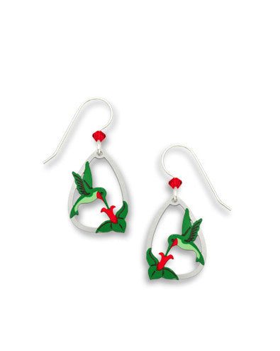 Hummingbird Ruby Throat with Flower Earrings, Handmade in USA by Sienna Sky si1419