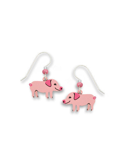 Pink Piggy Pig Dangle Earrings Handmade in USA by Sienna Sky 1423