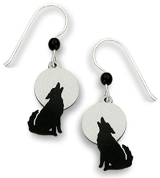 Wolf Howling Against a Gray Moon Earrings Made in the USA by Sienna Sky 1457