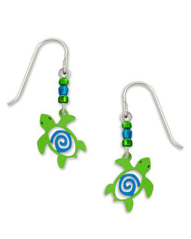 Green Turtle Blue Spiral Earrings, Handmade in the USA by Sienna Sky 1472