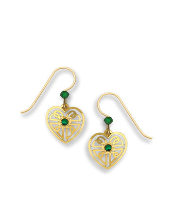 Gold Tone Plate Heart Filigree Jewel Earrings, Handmade in USA by Sienna Sky si1480