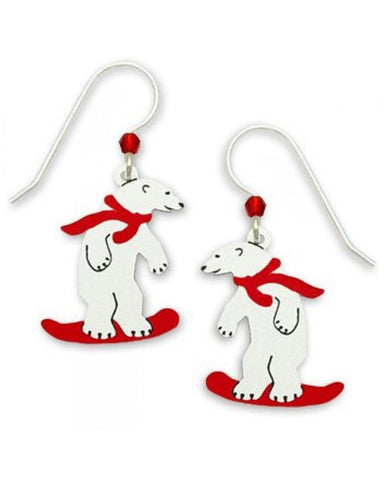 Snowboarding Polar Bear Earrings, Handmade in the USA by Sienna Sky 1484