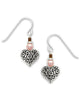 Heart Charm Drop Earrings with Scroll Work & Pink Bead Made in the USA by Sienna Sky 1616