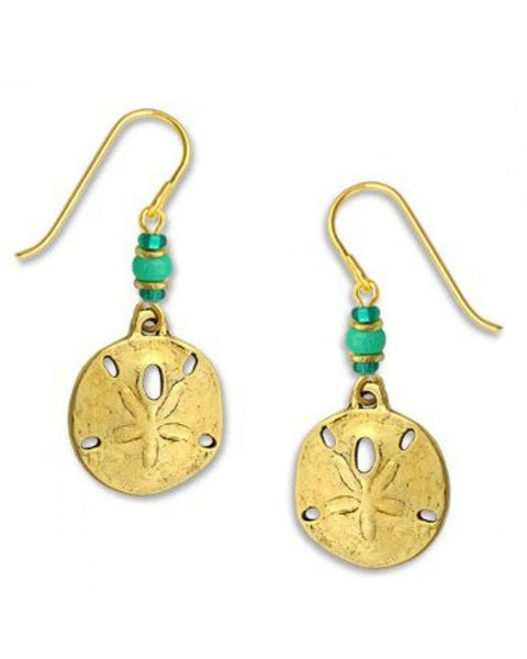 Sand Dollar Earrings Antique Gold-tone Plate with Beads Made in the USA by Sienna Sky