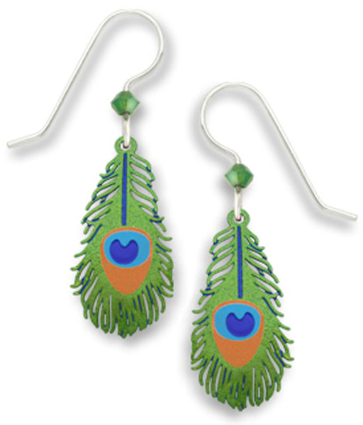 Peacock Green and Blue Feather Drop Earring Made in the USA by Sienna Sky 1693