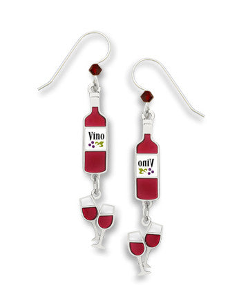 Red Wine Bottle & Glass Earrings, Handmade in USA by Sienna Sky si1695