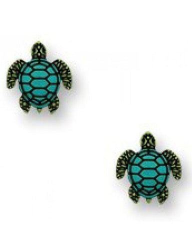 Green Sea Turtle with Blue Shell Post Earrings Made in USA by Sienna Sky 1728