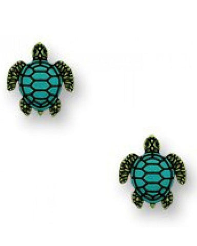 Green Sea Turtle with Blue Shell Post Earrings Handmade in USA by Sienna Sky 1728