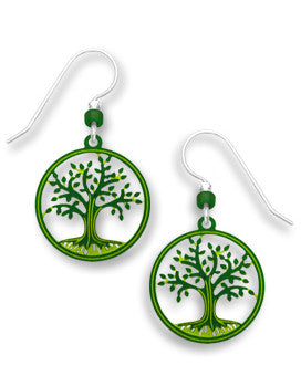 Green Tree of Life with Leaves Earrings, Handmade in USA by Sienna Sky si1756