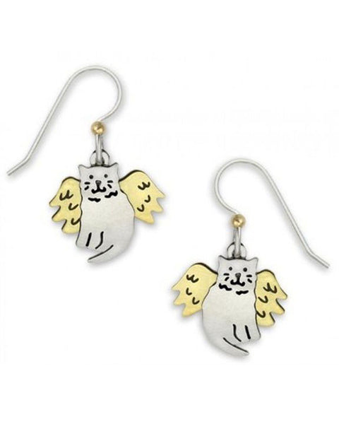 Sasha Angel Gold-tone Silver-tone Cat Dangle Earrings Made in USA by Sienna Sky 755